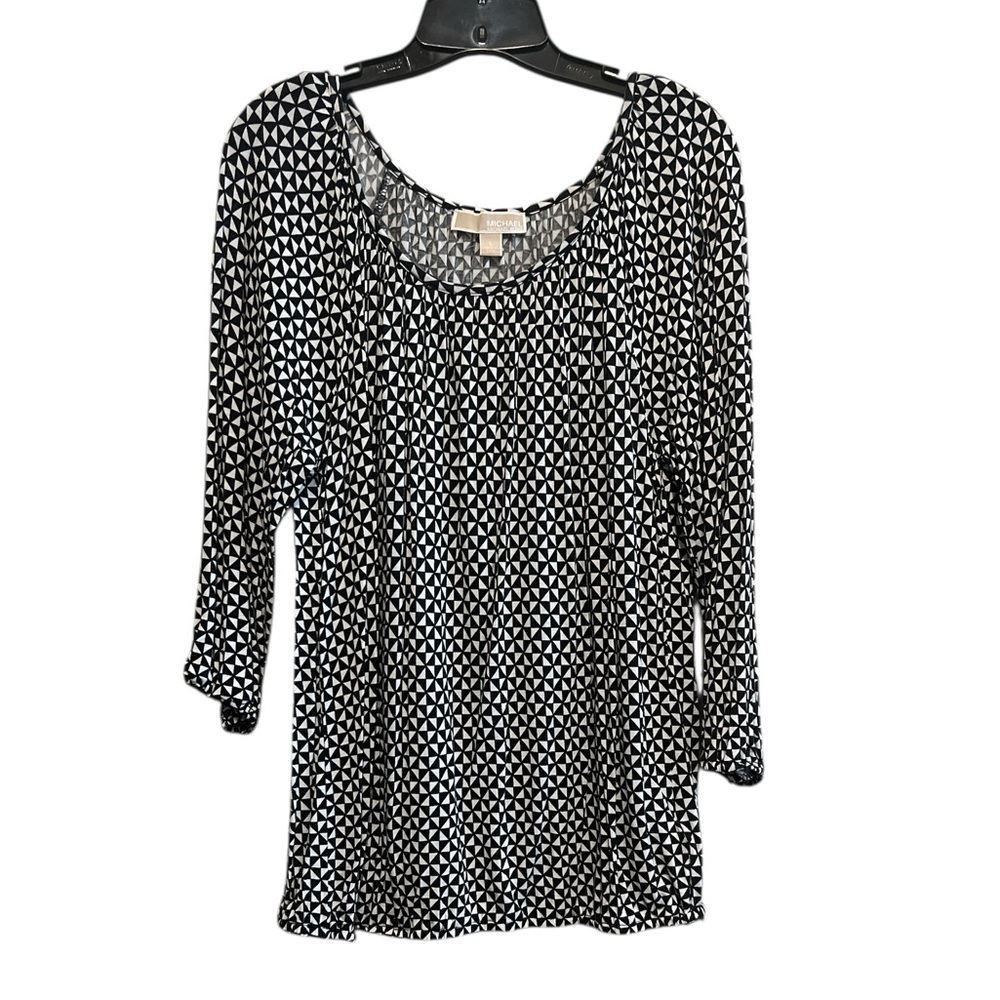 Michael Kors Black and White Patterned Blouse Size Large